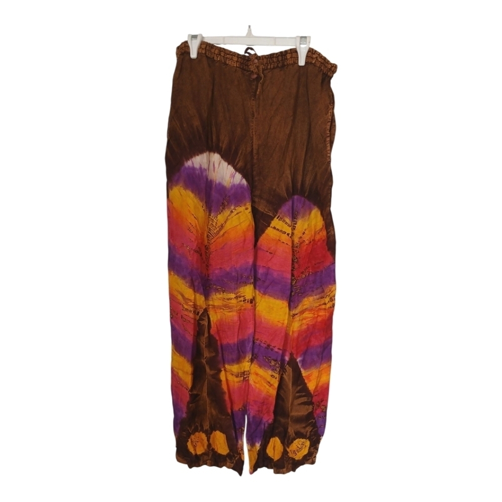 Papillon Tie Dye Summer Pants Multicolor Brown Orange Medium - Picture 2 of 3